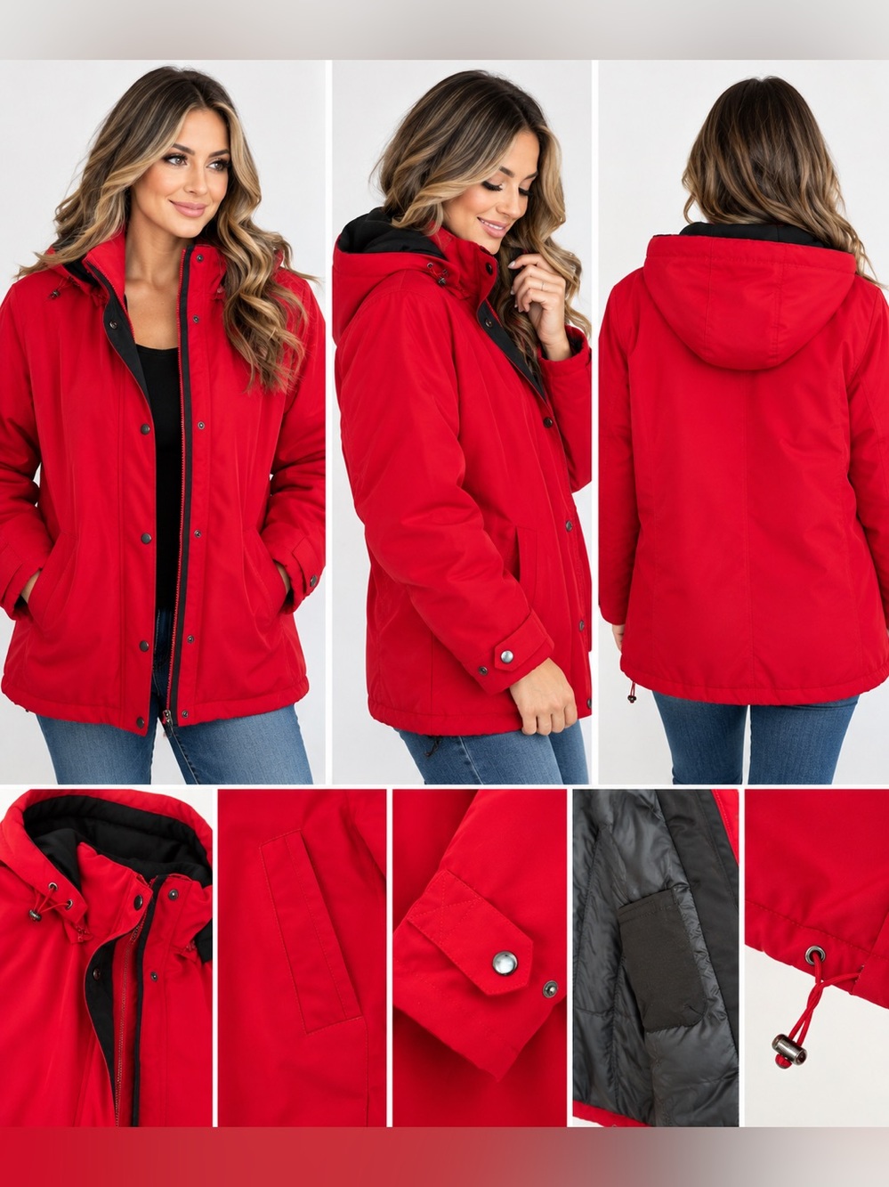 White Stag Women’s Large Red Hooded Winter Jacket Coat Black Lined